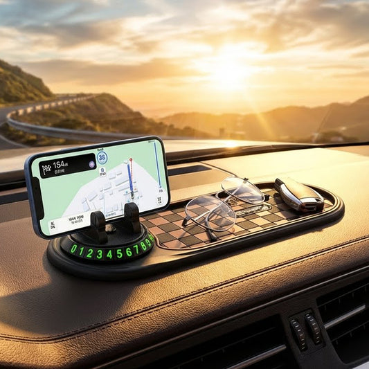 Non-Slip Dashboard Mat with Phone Holder & Parking Number